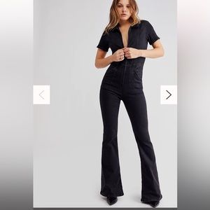 Free People Jayde Flare Jumpsuit in black mamba